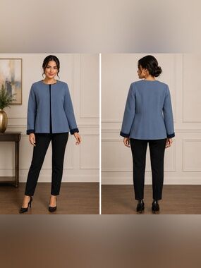 Company Ellen Tracy Wool Blend Jacket Women’s Size 12 Blue Open Front Career Coa